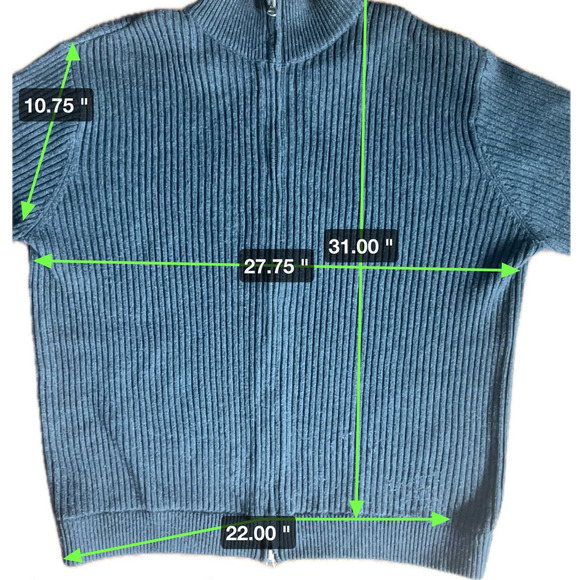 American Eagle Outfitter Full Zip Ribbed Cardigan, Gray, Arm Patches, size Large - Picture 9 of 10